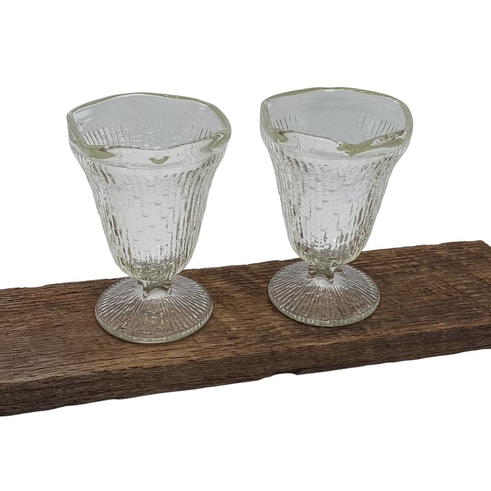 Vintage Set of 2 Jeannette Finlandia Bark Icicle Ice Cream Parfait Goblet Glass